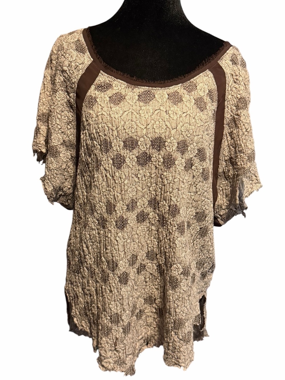 Women's Free People Blouse Size S Beige Brown Textured Top